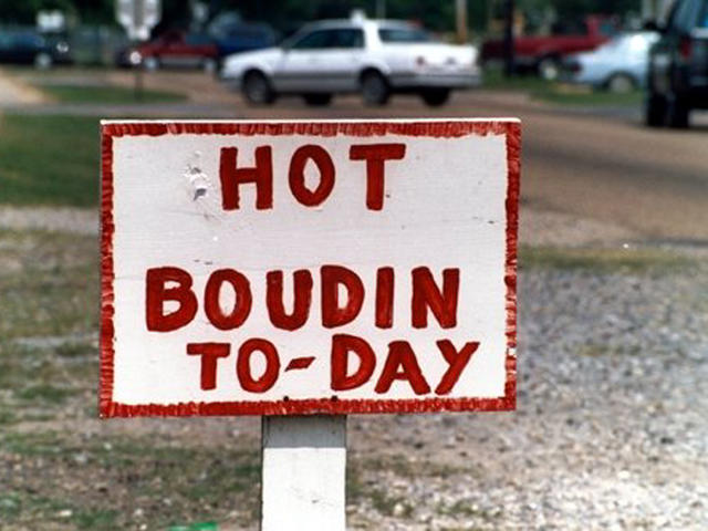 World famous "HOT BOUDIN TO-DAY" sign used @ Johnson's Boucaniere from Johnson's Grocery