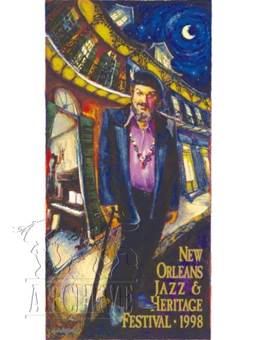 COURTESY OF NEW ORLEANS JAZZ & HERITAGE FOUNDATION. 1998 Classic Jazz Fest Poster. James Michalopoulos, artist.