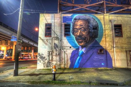 Mural of Allen Toussaint on North Claiborne Avenue in 2019. Courtesy of Eli Mergel. Photo by Eli Mergel.