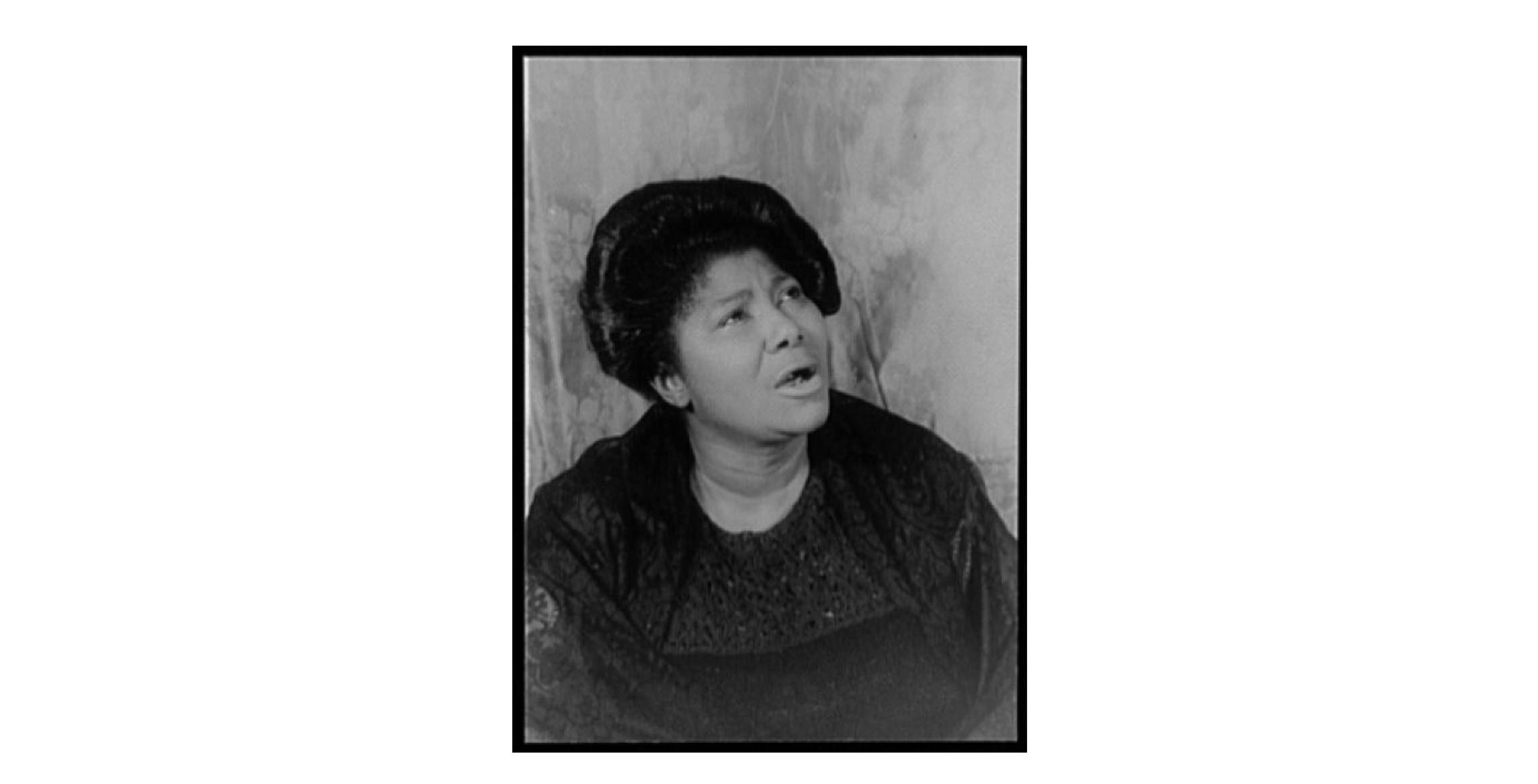 COURTESY OF LIBRARY OF CONGRESS PRINTS AND PHOTOGRAPHS DIVISION. Portrait of Mahalia Jackson. Van Vechten, Carl (Photographer)