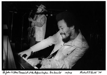 Dr. John (b. 1940) and Allen Toussaint (1938-2015) at a benefit concert at The Warehouse for Professor Longhair, whose home was destroyed by fire in March of 1974 (also on the bill, for a $5 cover: Willie Tee, Earl Turbinton Jr., The Olympia Brass Band, The Wild Magnolias, The Meters, Earl King, Ernie K-Doe, Tommy Ridgeley, Benny Spellman, and Snooks Eaglin). ©The Historic New Orleans Collection, 2007.0103.4.815. Photograph by Michael P. Smith