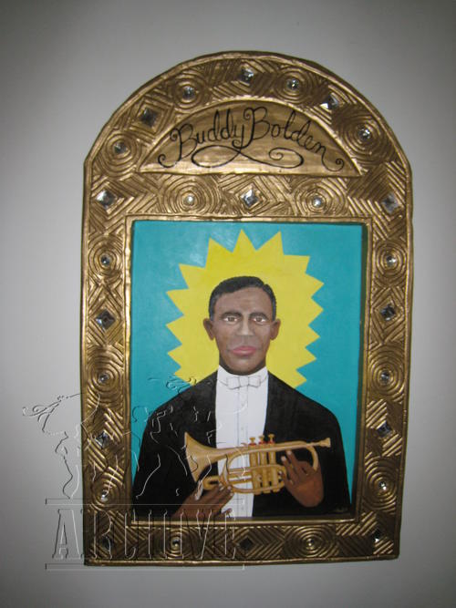 Courtesy of New Orleans Jazz & Heritage Foundation Archive. Painting by Leslie Staub, oil on wood.