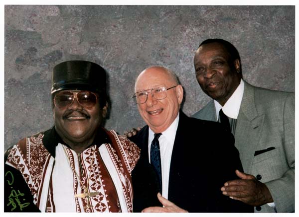 COURTESY OF THE COSIMO MATASSA FAMILY. PHOTO BY DAVID D. LIND. Fats Domino, Cosimo Matassa, and Dave Bartholomew. David D. Lind