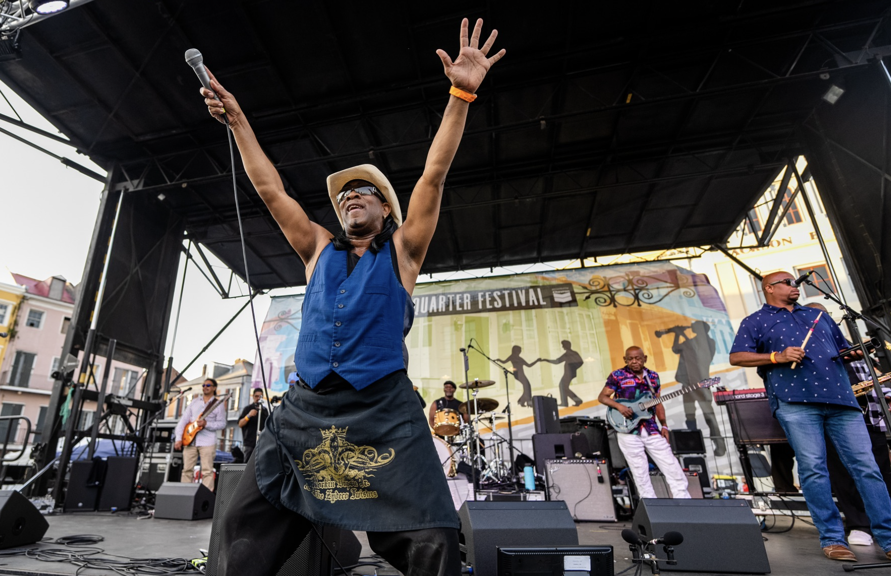 Enjoying live music and festival energy at the French Quarter Fest in New Orleans, Louisiana.