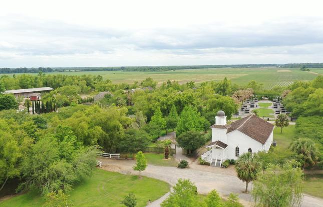 An aerial view of Whitney Plantation.