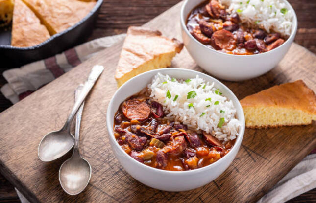 Red beans and rice with cornbread.
