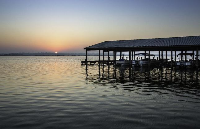 sunset at Poverty Point Reservoir State Park in louisiana