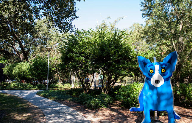 Visit the Blue Dog Sculpture at the Besthoff Sculpture Garden New Orleans