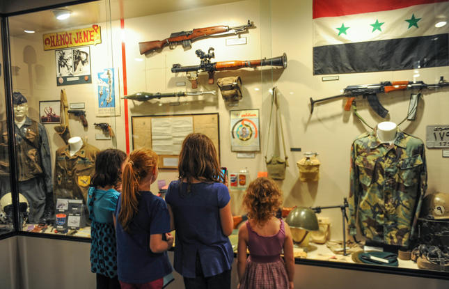 Children observing military artifacts at the North Louisiana Military Museum in Ruston, Louisiana.