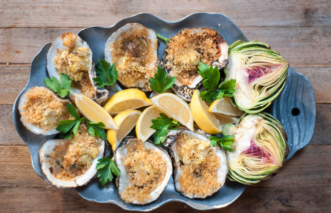 Chargrilled Louisiana Oyster and artichoke cream sauce recipe