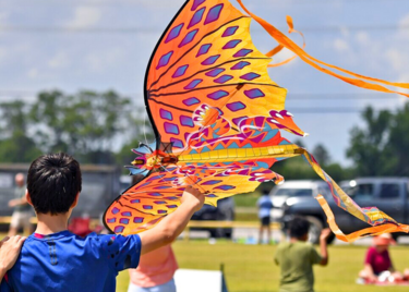 A boy holds a kite at Kite Fest Louisiane.