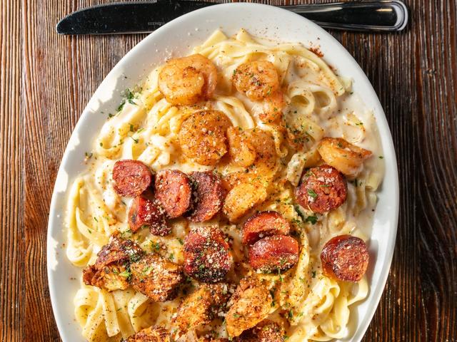 Creamy Creole Pasta with Blackened Chicken, Shrimp & Sausage