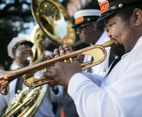 Musicians play in the French Quarter.