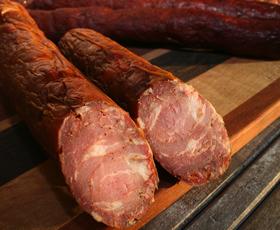 Andouille sausage, cut in half.