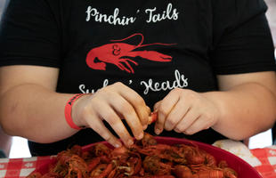 eating crawfish