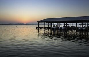 sunset at Poverty Point Reservoir State Park in louisiana