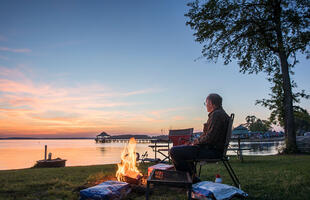 Cypress Bend Park camping at sunset on Toledo Bend Reservoir Louisiana